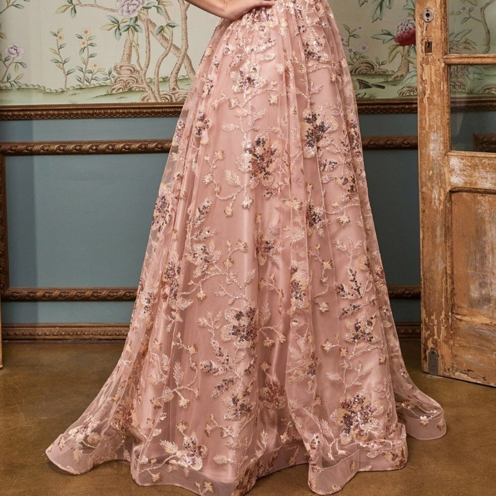 N/A NEW BLUSH/GOLD A-LINE GLITTER SEQUINED PRINT PROM EVENING PARTY DRESS CD073